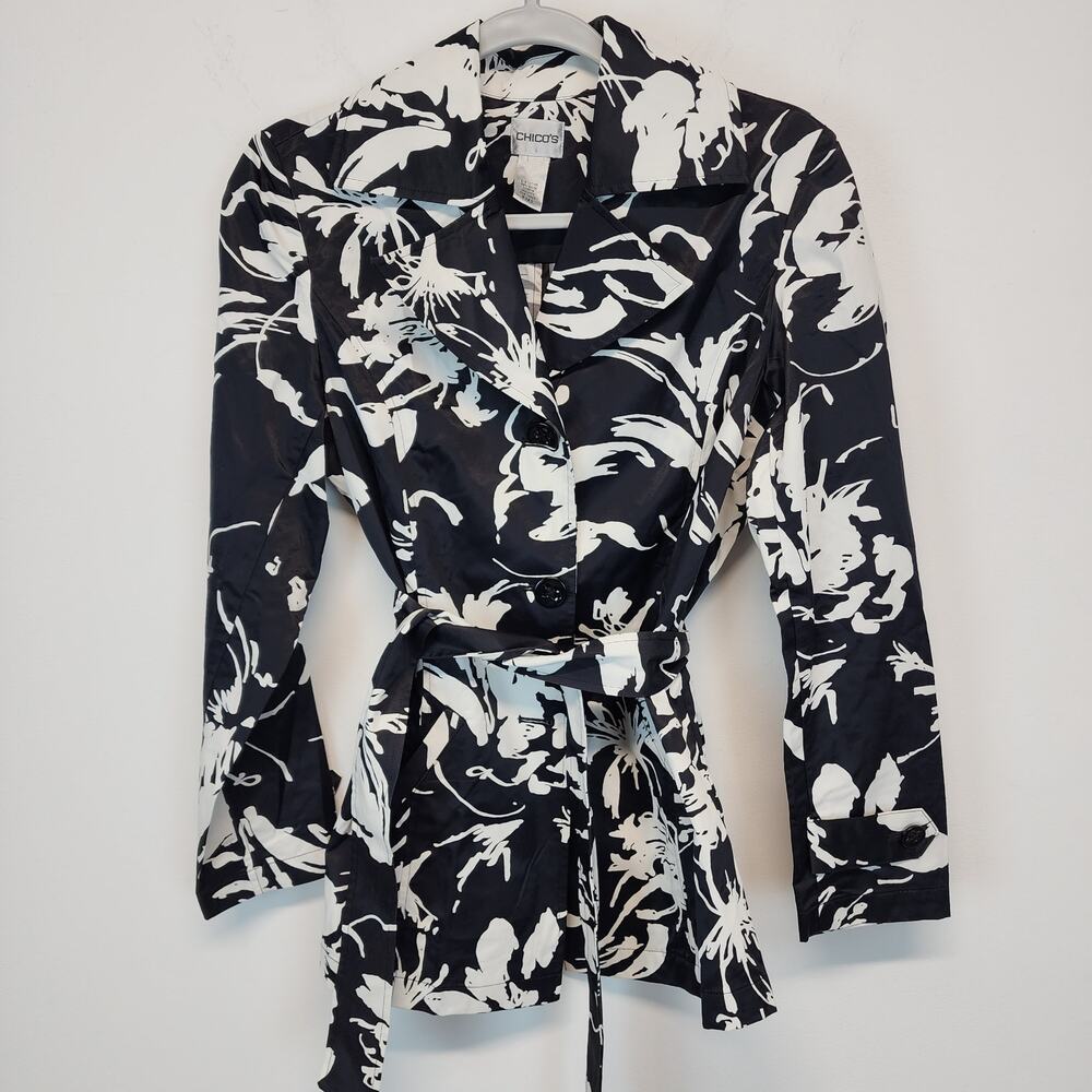 Chicos 0 Womens Celesta Rain Trench Coat Jacket Size S 4 Black Button Up Belted